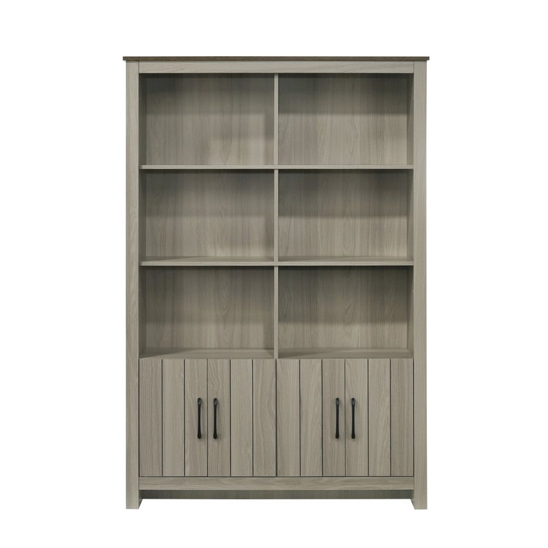 Nyla 47"W Gray Oak Bookcase Shelf with Cabinet Doors. Picture 2