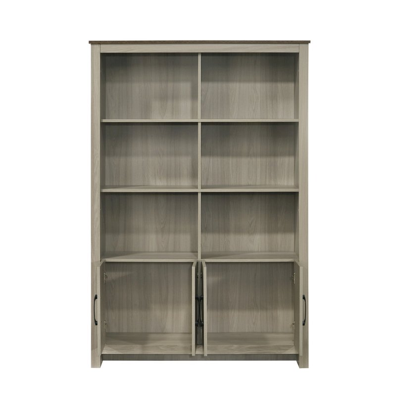 Nyla 47"W Gray Oak Bookcase Shelf with Cabinet Doors. Picture 3