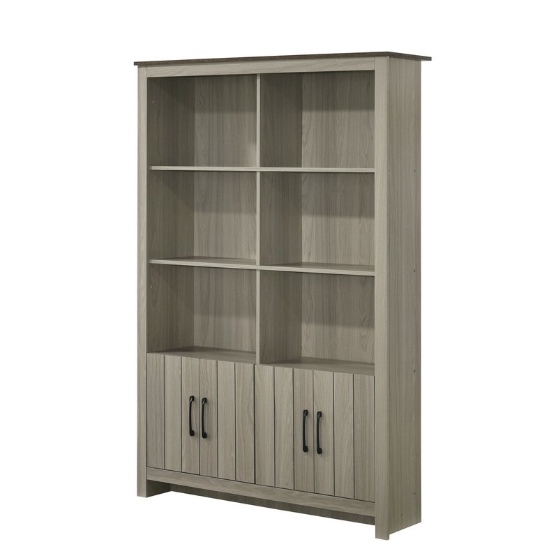 Nyla 47"W Gray Oak Bookcase Shelf with Cabinet Doors. Picture 1