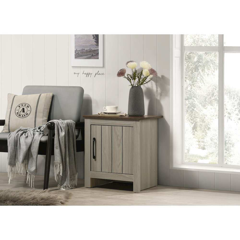 Nyla 16"W Gray Oak End Table, Side Table, Nightstand with Cabinet Door. Picture 4