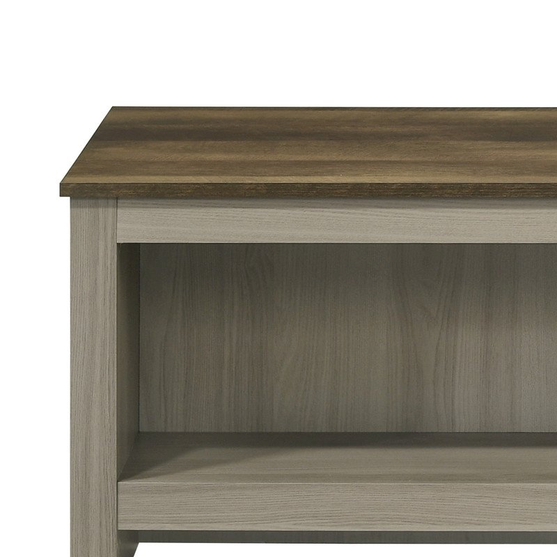 Nyla 43"W Gray Oak Coffee Table with Open Shelves Front and Back. Picture 5