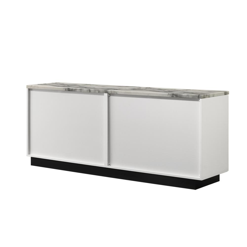 Matilda 63"W White Cabinet Console Table with White Faux Marble Top. Picture 3