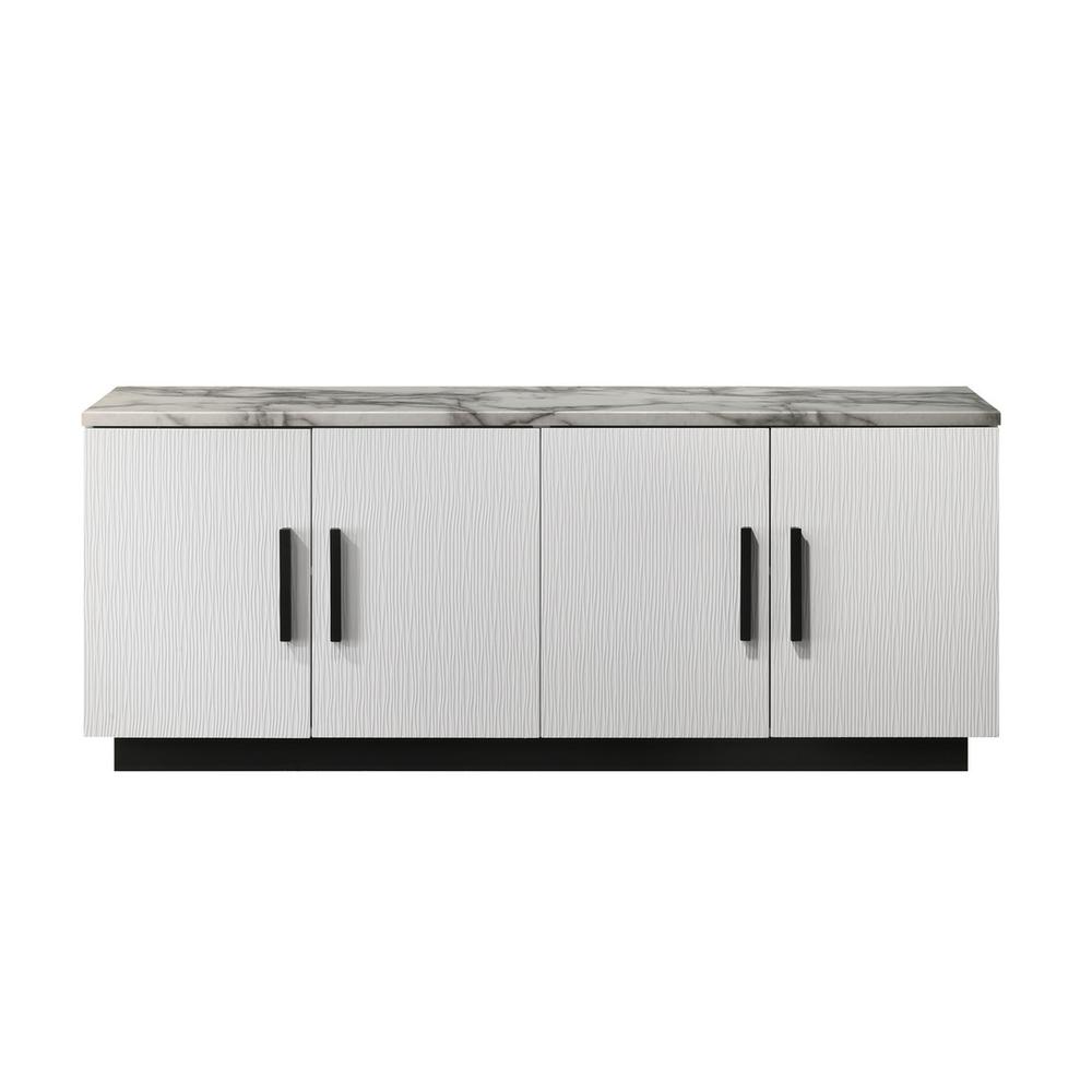 Matilda 63"W White Cabinet Console Table with White Faux Marble Top. Picture 1
