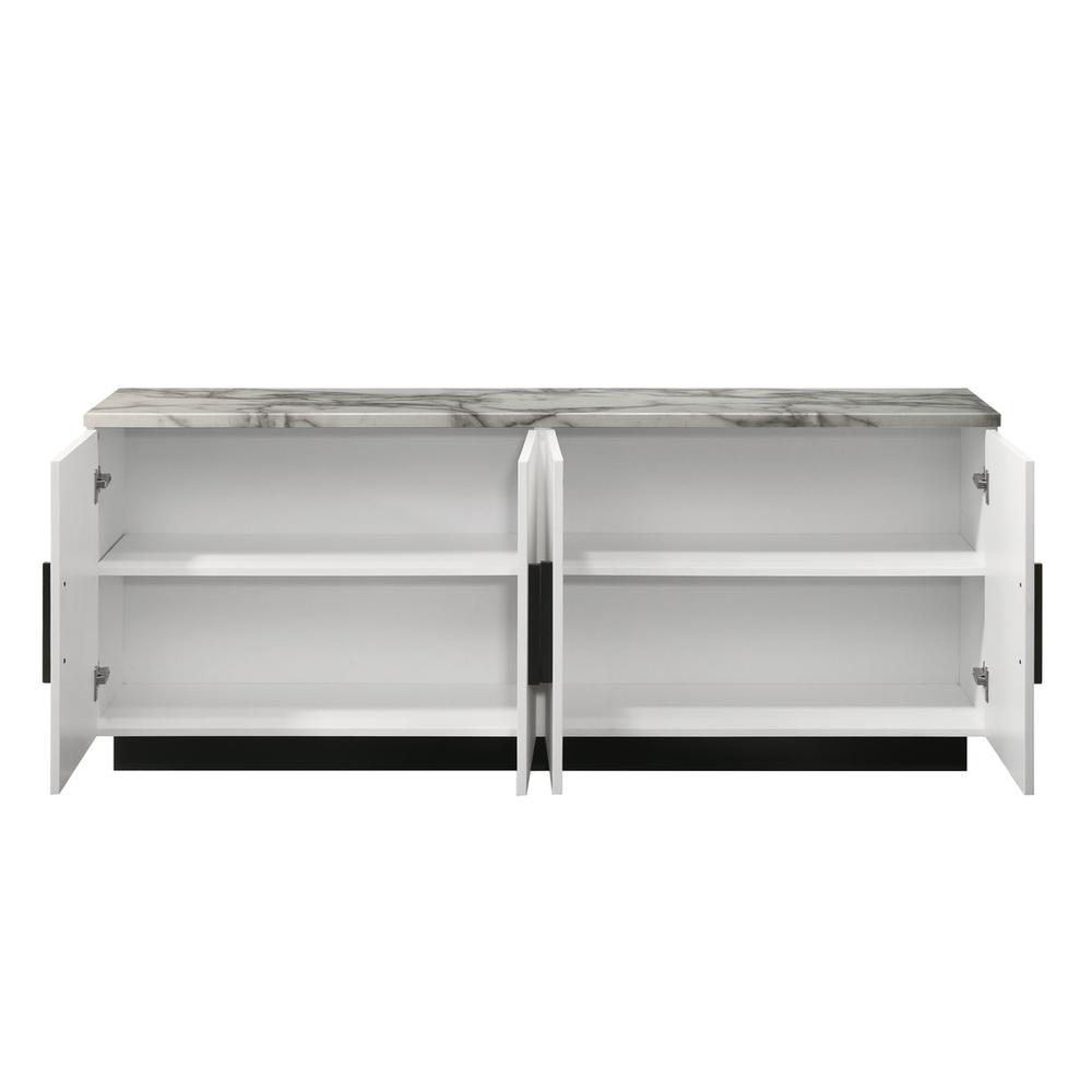 Matilda 63"W White Cabinet Console Table with White Faux Marble Top. Picture 2