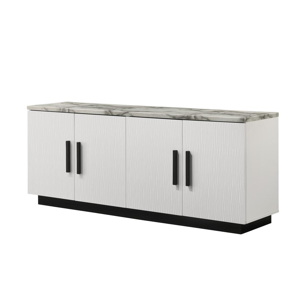 Matilda 63"W White Cabinet Console Table with White Faux Marble Top. Picture 4
