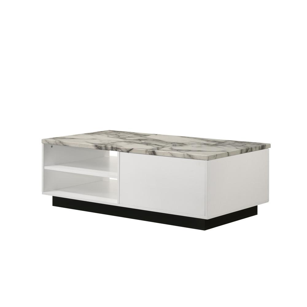 Matilda 47"W White Coffee Table with White Faux Marble Top. Picture 3