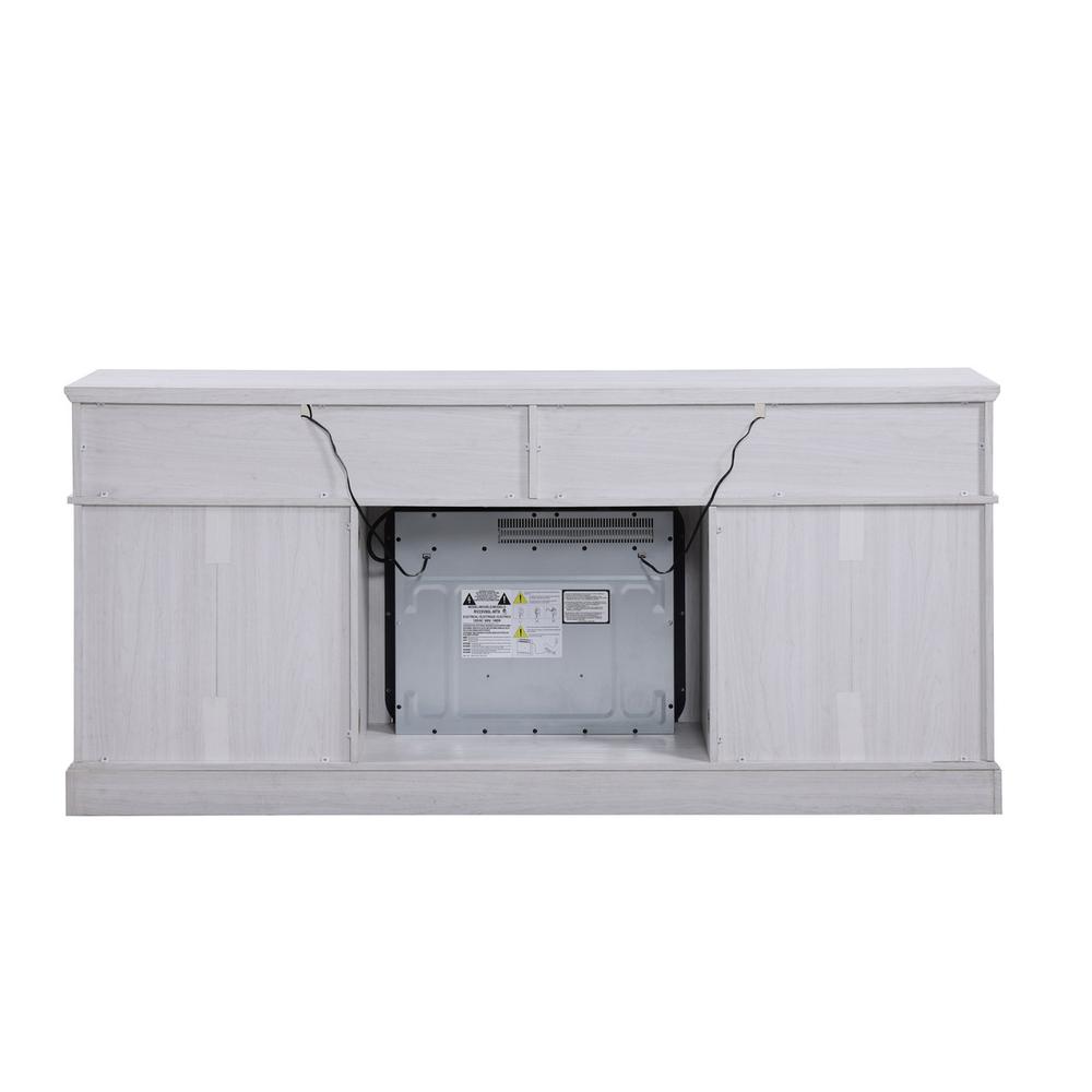 Lucifer 70"W White Walnut Finish TV Stand Console with Fireplace. Picture 12