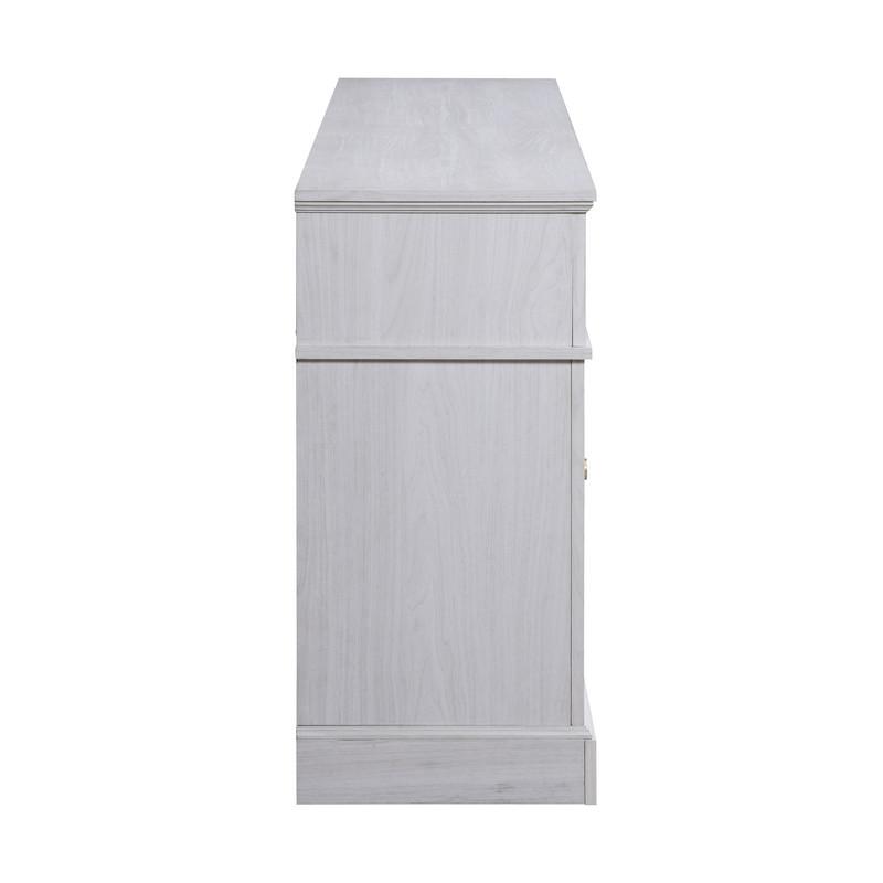 Lucifer 70"W White Walnut Finish TV Stand Console with Fireplace. Picture 6