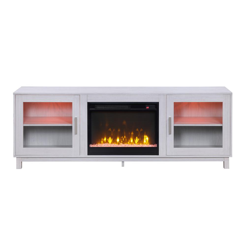 Summit 70"W White Walnut Finish TV Stand Console with Fireplace. Picture 3