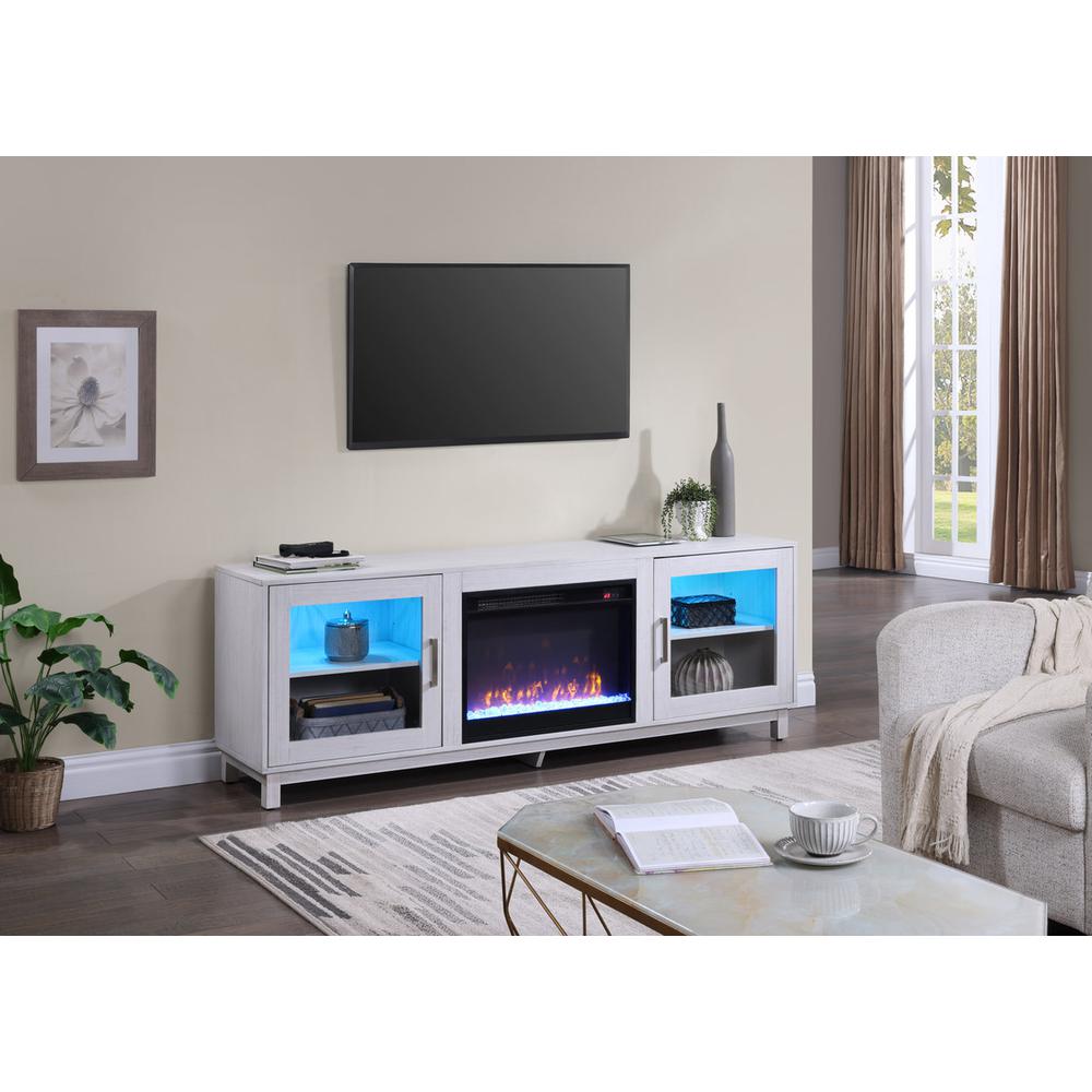 Summit 70"W White Walnut Finish TV Stand Console with Fireplace. Picture 4