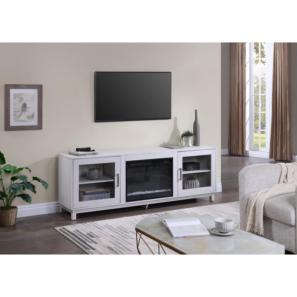 Summit 70"W White Walnut Finish TV Stand Console with Fireplace. Picture 2