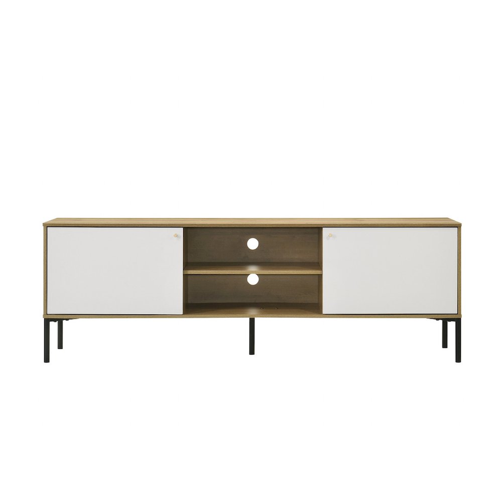 Burke 70"W White and Oak 2-Door TV Stand. Picture 2