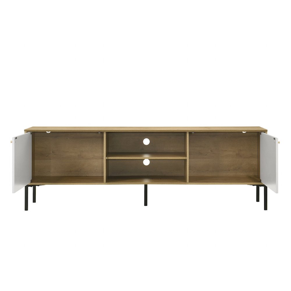 Burke 70"W White and Oak 2-Door TV Stand. Picture 3