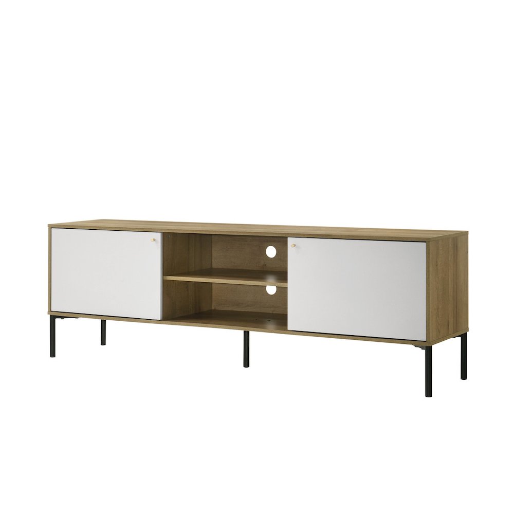 Burke 70"W White and Oak 2-Door TV Stand. Picture 1