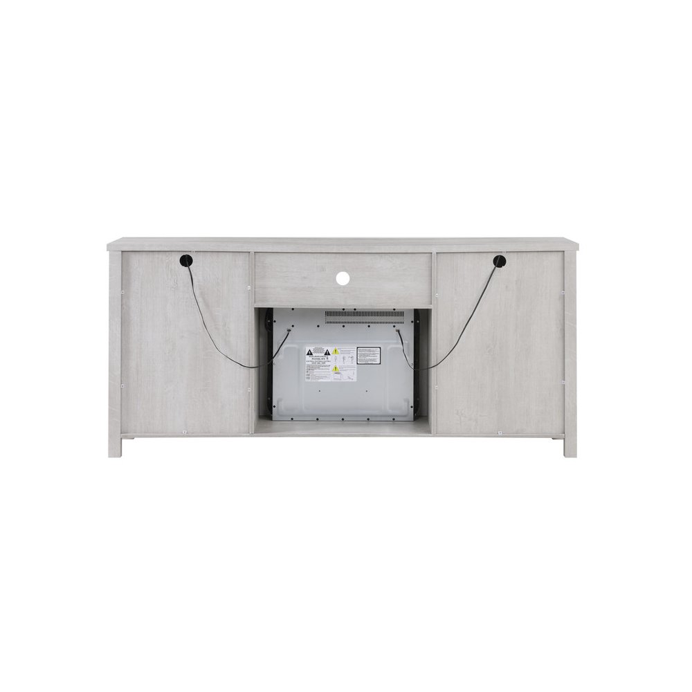 70"W White Walnut Finish Fireplace TV Stand Console with LED Light, Cabinets. Picture 13