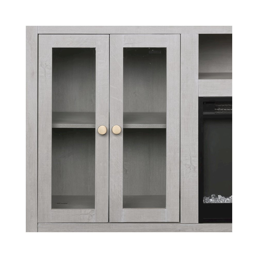 70"W White Walnut Finish Fireplace TV Stand Console with LED Light, Cabinets. Picture 12