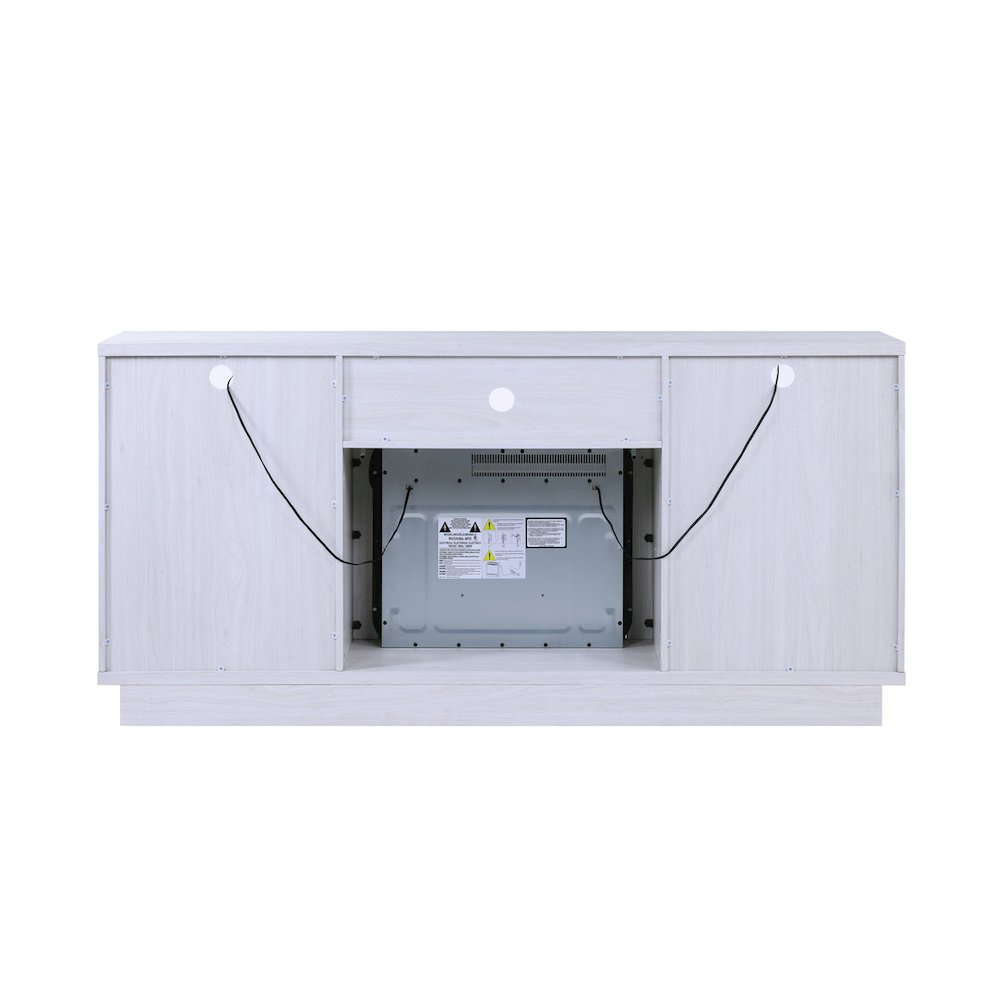 70"W White Walnut Finish Fireplace Console TV Stand with LED Light, Cabinets. Picture 13