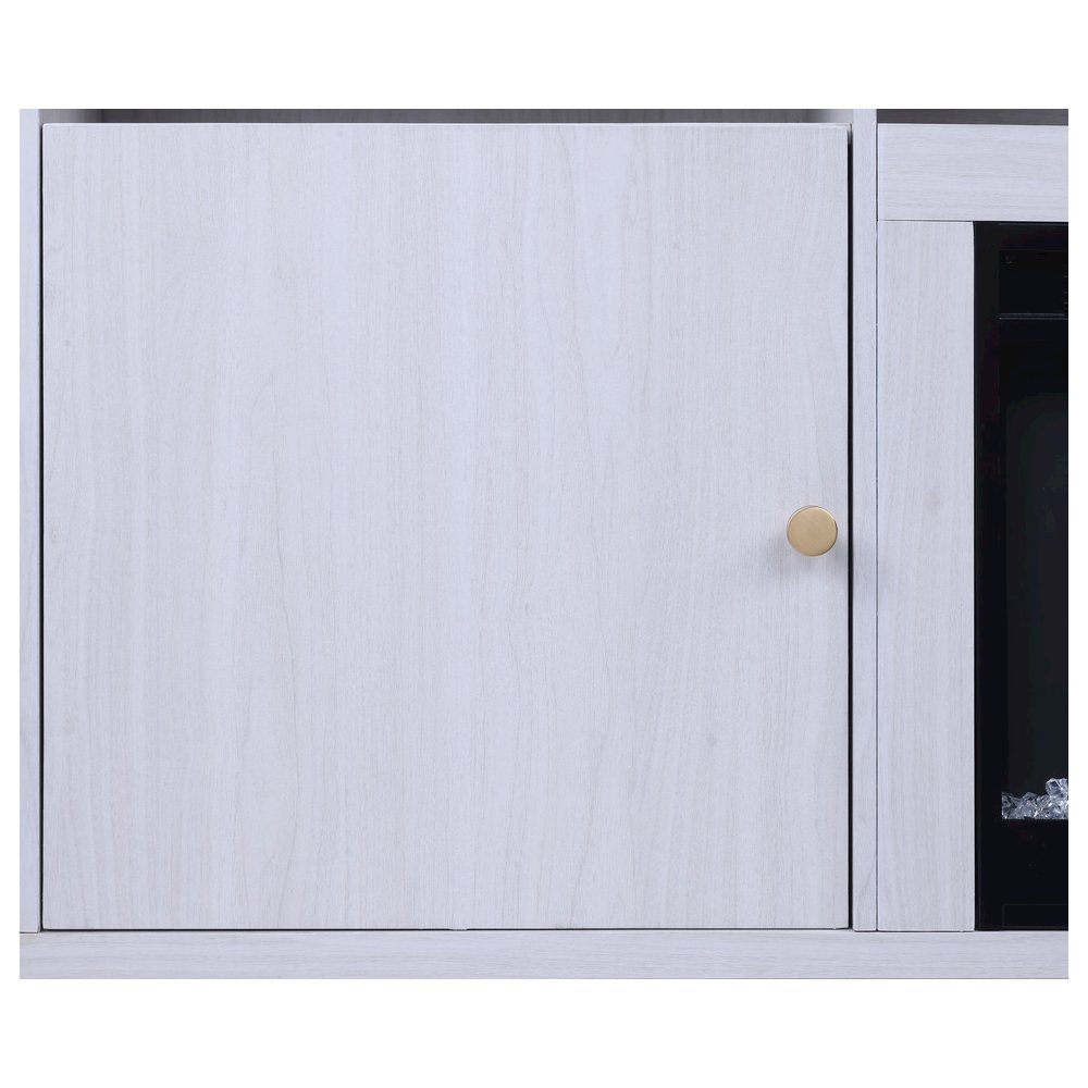 70"W White Walnut Finish Fireplace Console TV Stand with LED Light, Cabinets. Picture 12