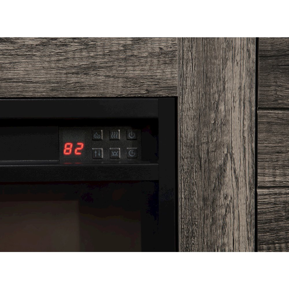 Lucifer 70"W Gray Walnut Finish TV Stand Console with Fireplace and Heater. Picture 7