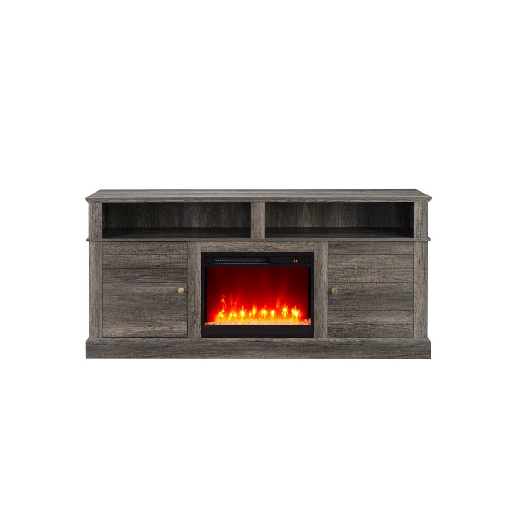 Lucifer 70"W Gray Walnut Finish TV Stand Console with Fireplace and Heater. Picture 4