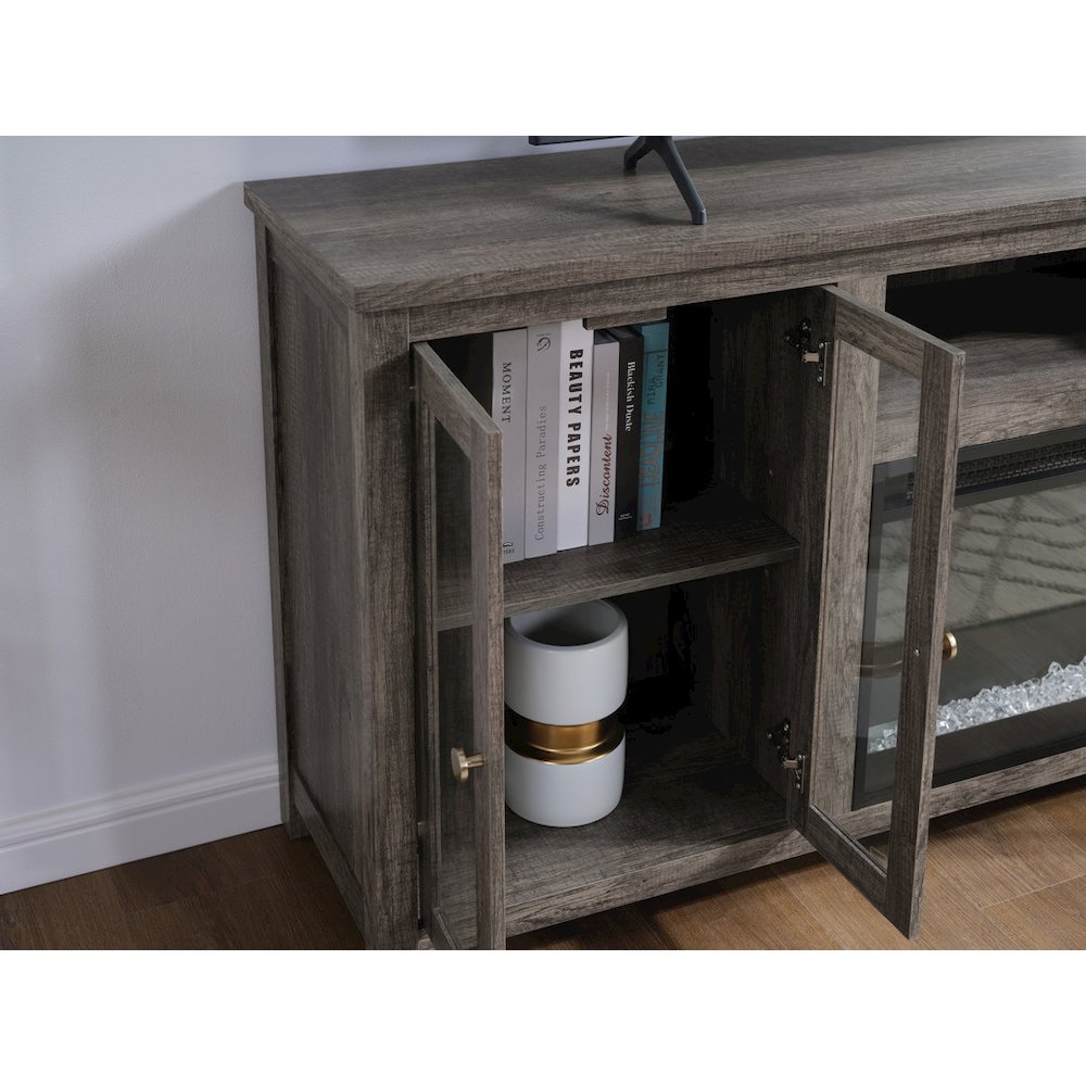 Ellington 70"W Gray Walnut Finish Fireplace TV Stand Console with Heater. Picture 6