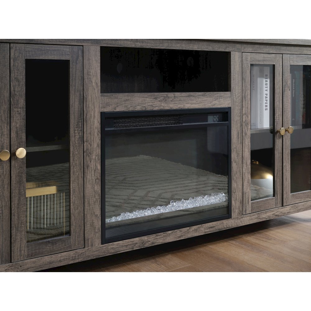 Ellington 70"W Gray Walnut Finish Fireplace TV Stand Console with Heater. Picture 7