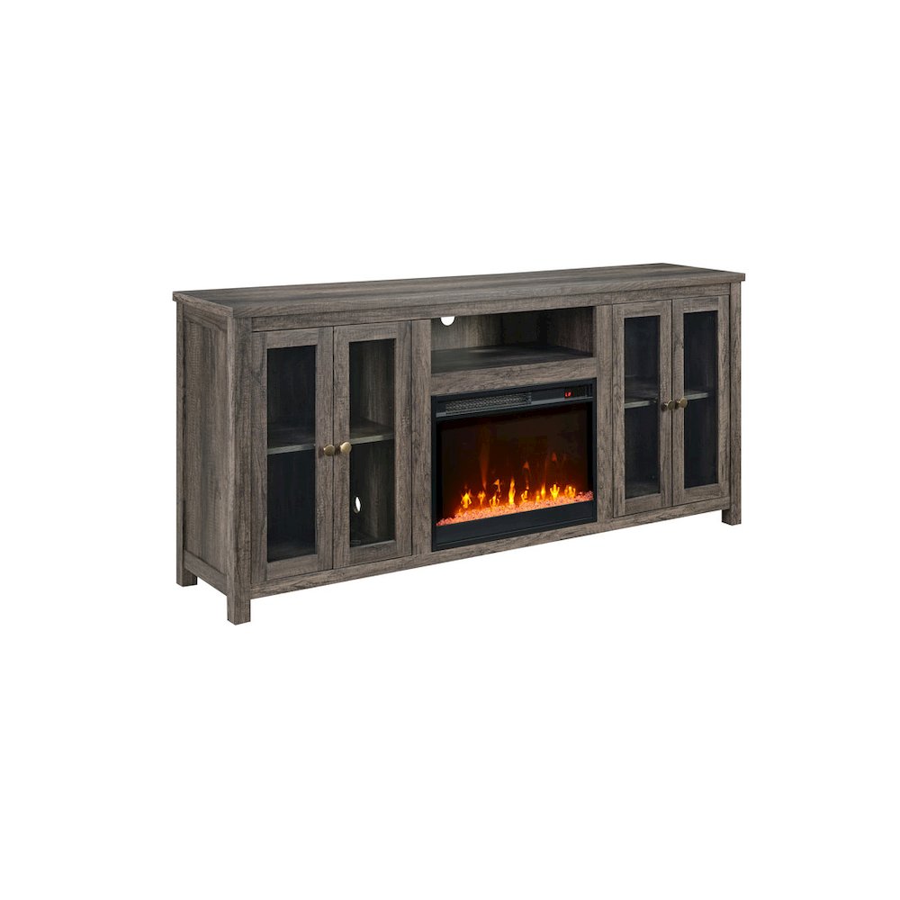 Ellington 70"W Gray Walnut Finish Fireplace TV Stand Console with Heater. Picture 1