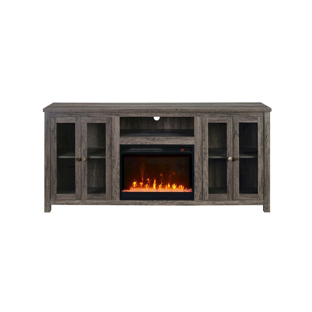 Ellington 70"W Gray Walnut Finish Fireplace TV Stand Console with Heater. Picture 3