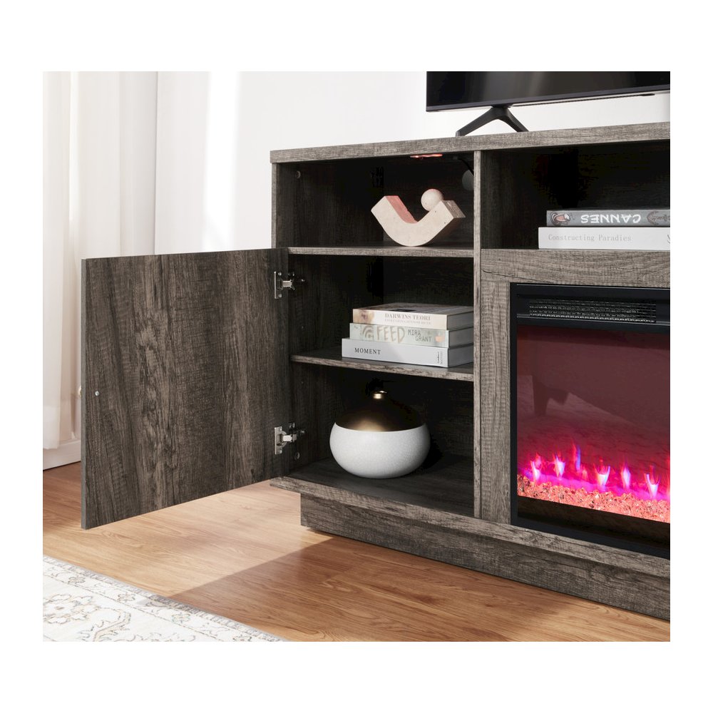 Ambrose 70"W Gray Walnut Finish Fireplace TV Stand Console with Heater. Picture 7