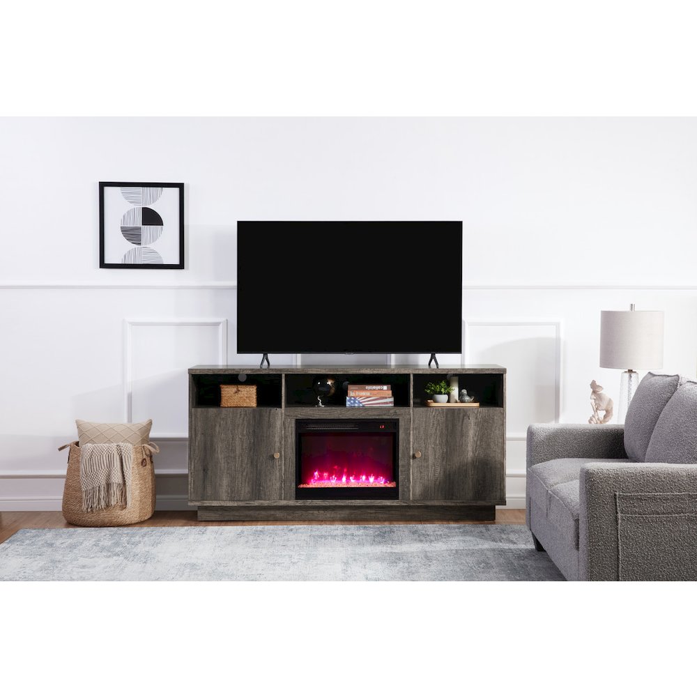 Ambrose 70"W Gray Walnut Finish Fireplace TV Stand Console with Heater. Picture 3