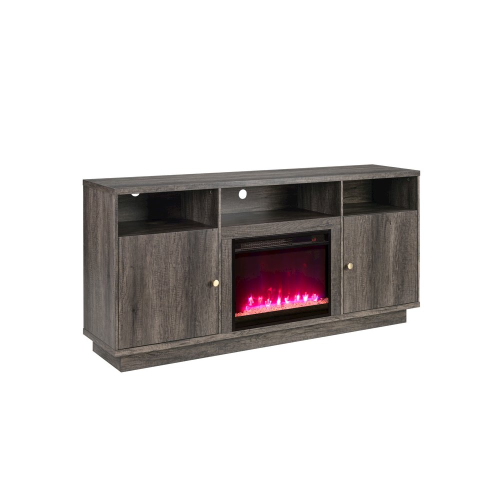 Ambrose 70"W Gray Walnut Finish Fireplace TV Stand Console with Heater. Picture 1