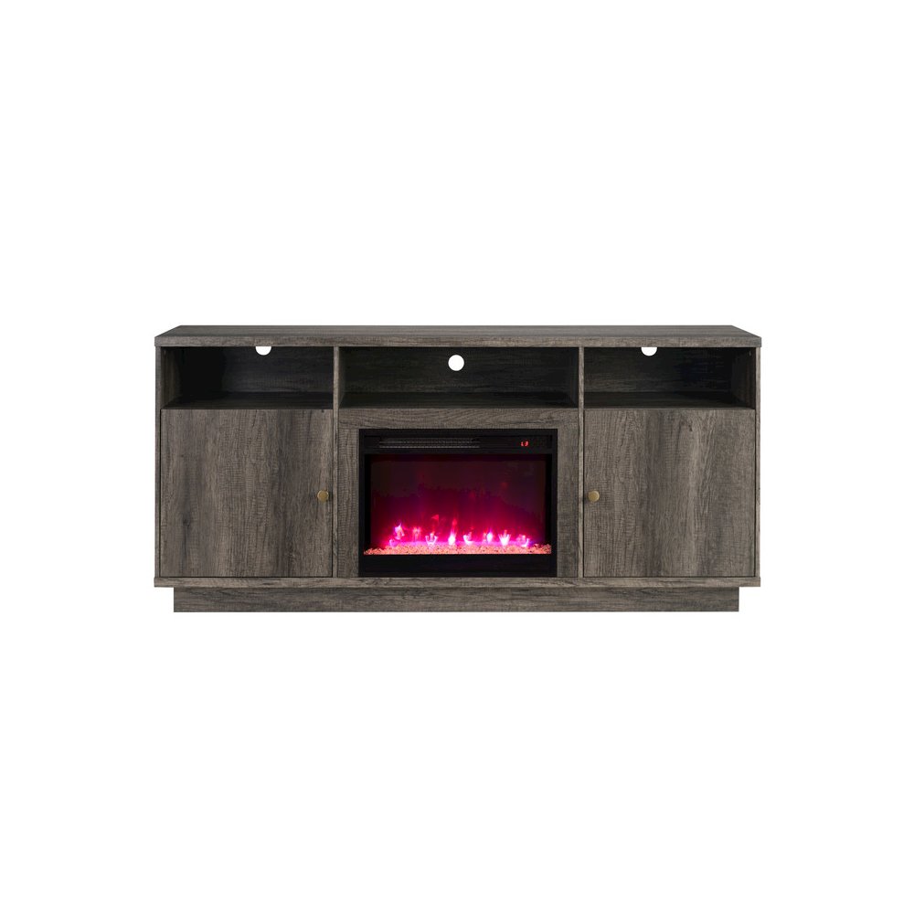 Ambrose 70"W Gray Walnut Finish Fireplace TV Stand Console with Heater. Picture 4