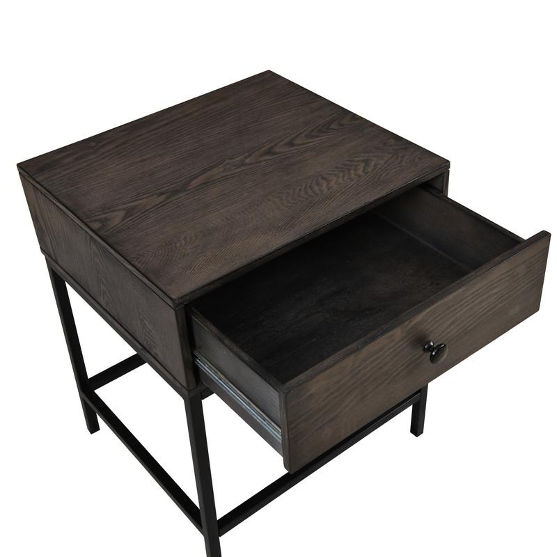 Ava Espresso MDF End Table with Charging Ports and Metal Base. Picture 3