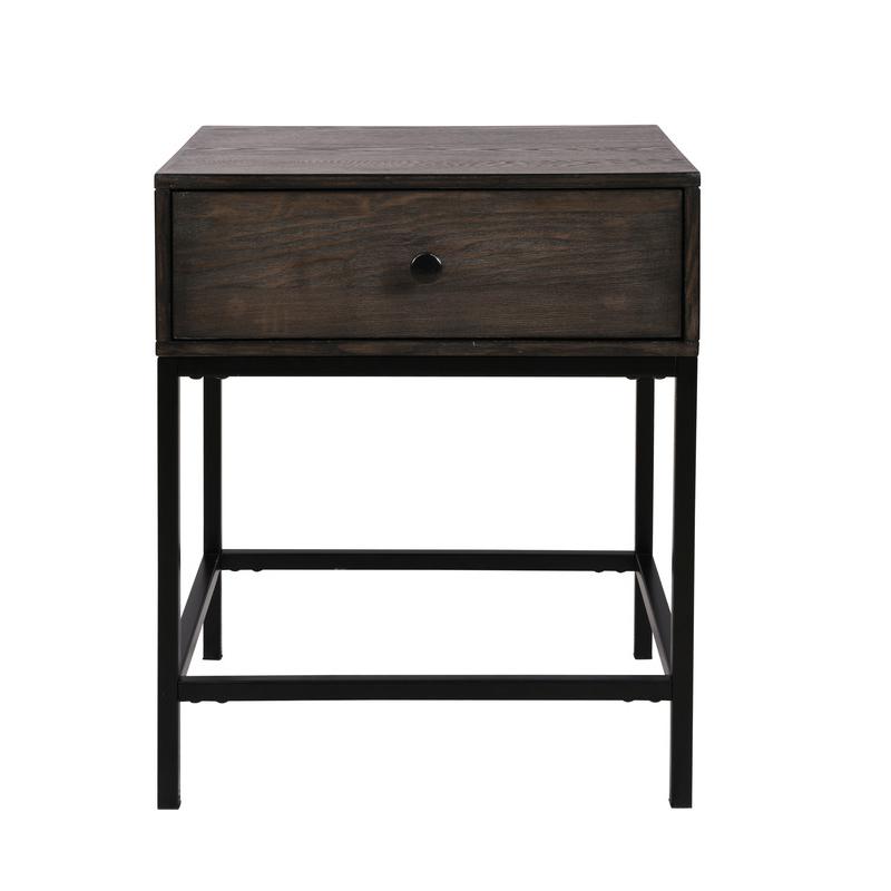Ava Espresso MDF End Table with Charging Ports and Metal Base. Picture 2