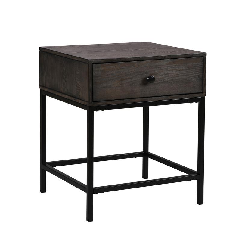 Ava Espresso MDF End Table with Charging Ports and Metal Base. Picture 1