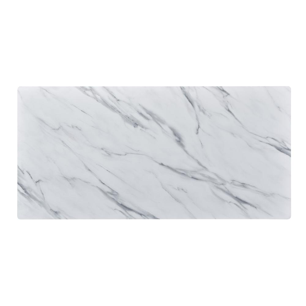 Landon Coffee Table with Glass White Marble Texture Top and Bent Wood Design. Picture 3