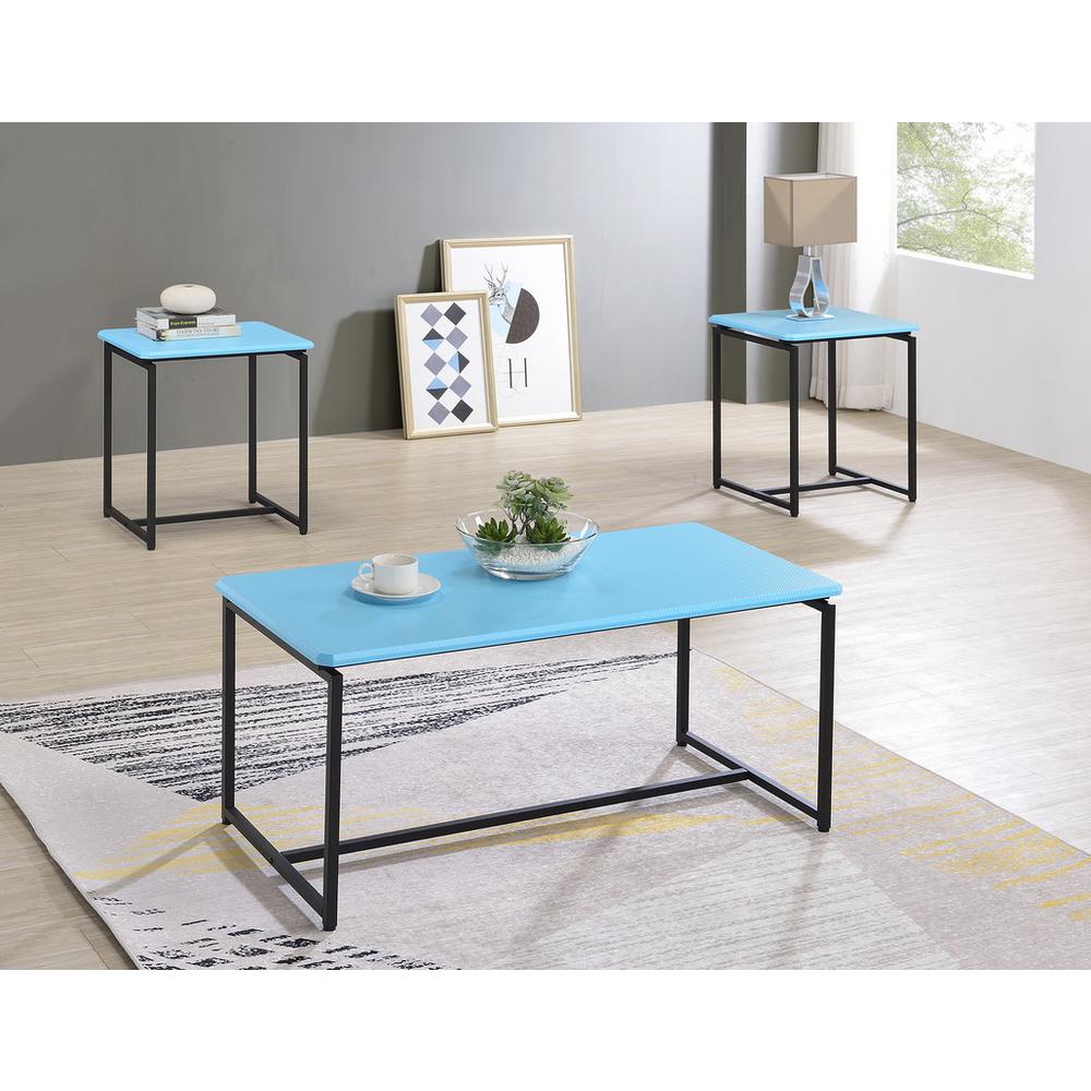 GT 3 Piece Blue Carbon Fiber Wrap Coffee Table and End Table Set. Picture 4