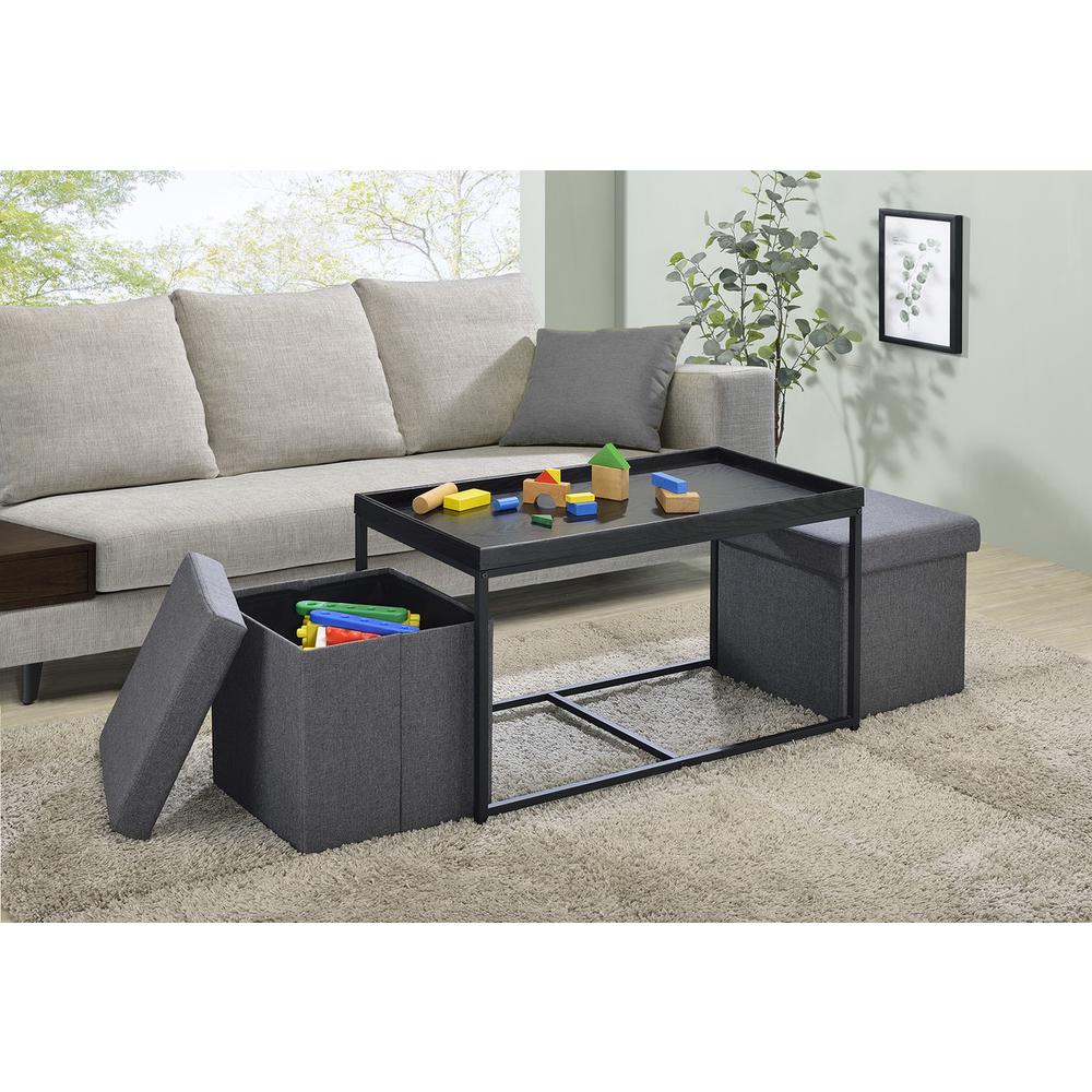 Monty Black Wood Grain 3 Piece Coffee Table Set with Raised Edges. Picture 4