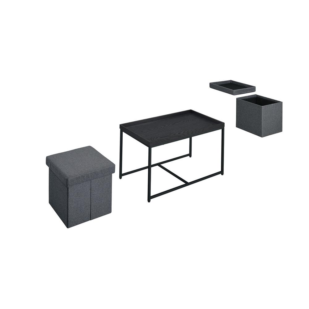 Monty Black Wood Grain 3 Piece Coffee Table Set with Raised Edges. Picture 3