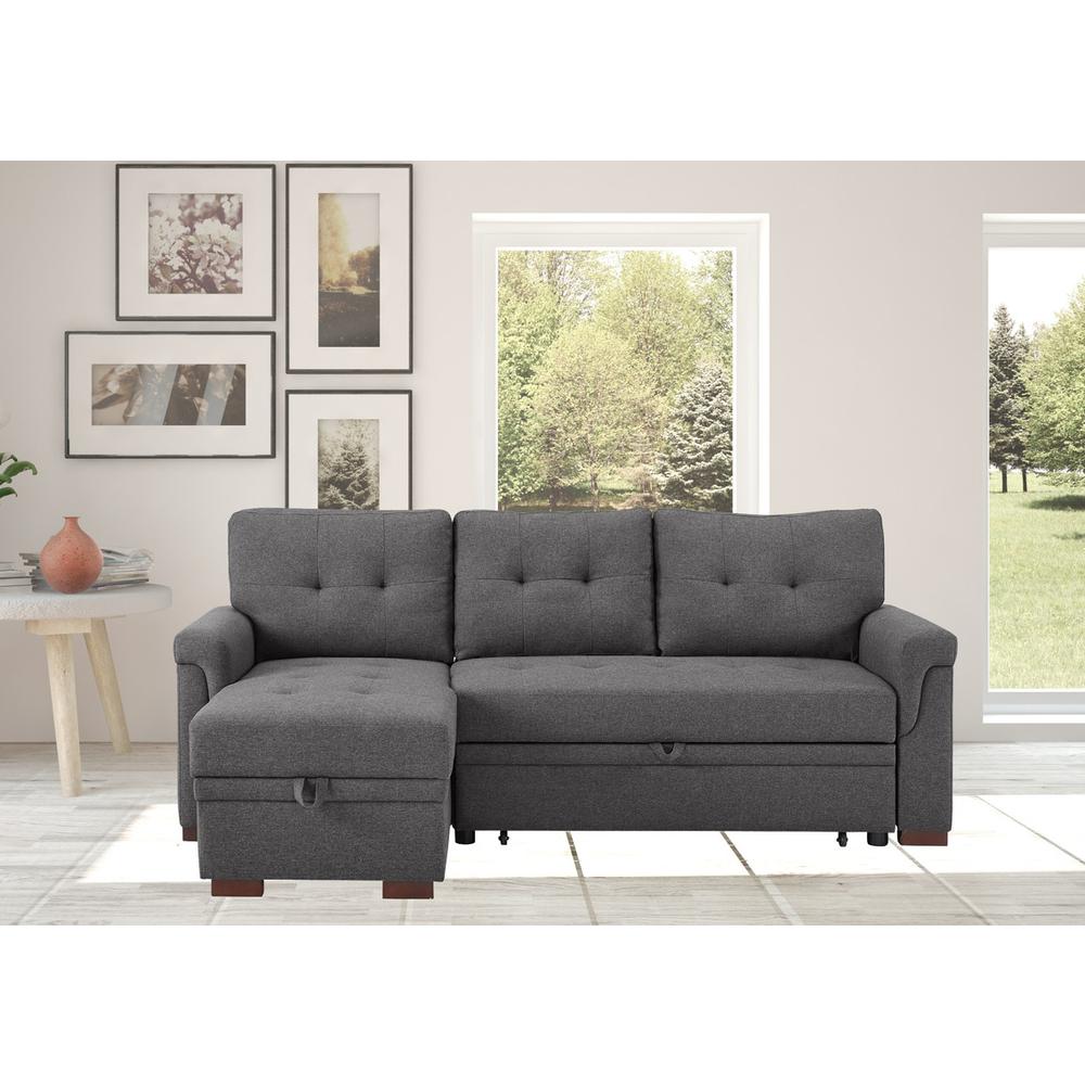 Hunter Dark Gray Linen Reversible Sleeper Sectional Sofa with Storage Chaise. Picture 5