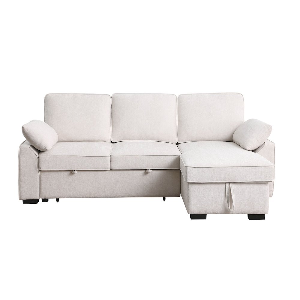 91"W Beige Chenille Fabric Reversible Sleeper Sectional with Storage Chaise. Picture 7