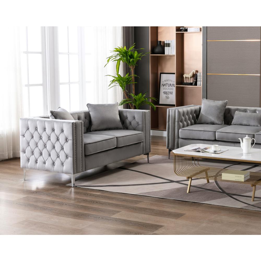 LILOLA Lorreto Gray Velvet Loveseat. Picture 2