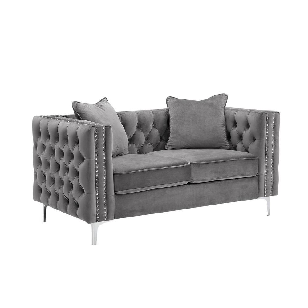 LILOLA Lorreto Gray Velvet Loveseat. Picture 1
