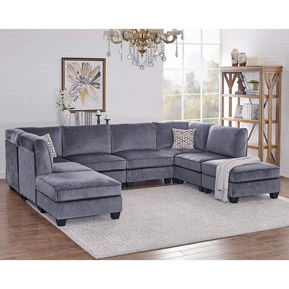 Simona Gray Velvet 8Pc Modular Sectional Sofa. Picture 4