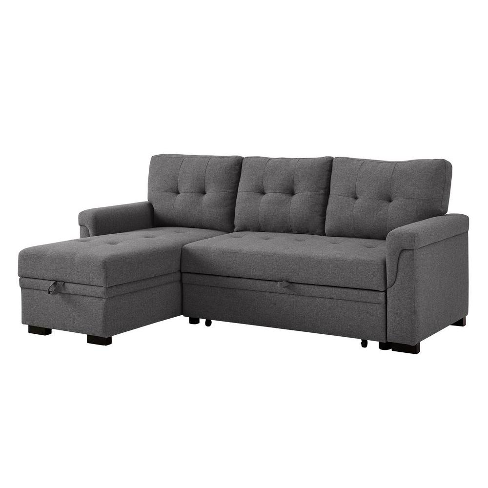 Stylish Reversible Sleeper Sectional Sofa with Storage Chaise in Dark Gray. Picture 1