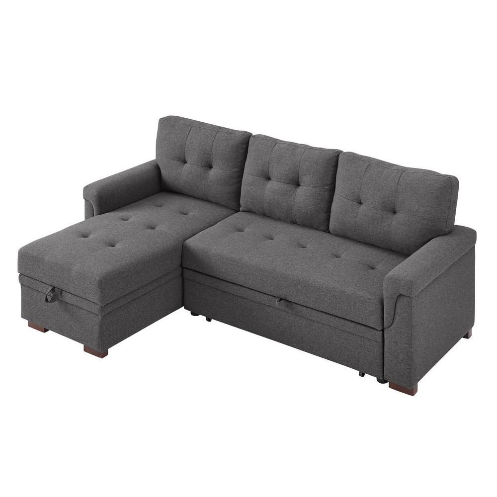 Stylish Reversible Sleeper Sectional Sofa with Storage Chaise in Dark Gray. Picture 2