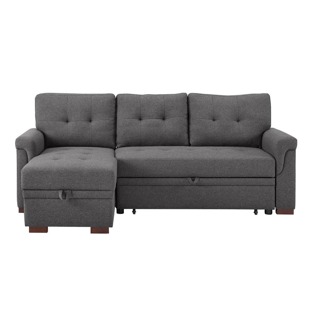Stylish Reversible Sleeper Sectional Sofa with Storage Chaise in Dark Gray. Picture 3