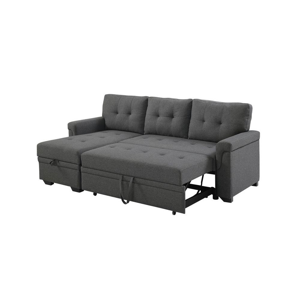 Stylish Reversible Sleeper Sectional Sofa with Storage Chaise in Dark Gray. Picture 4