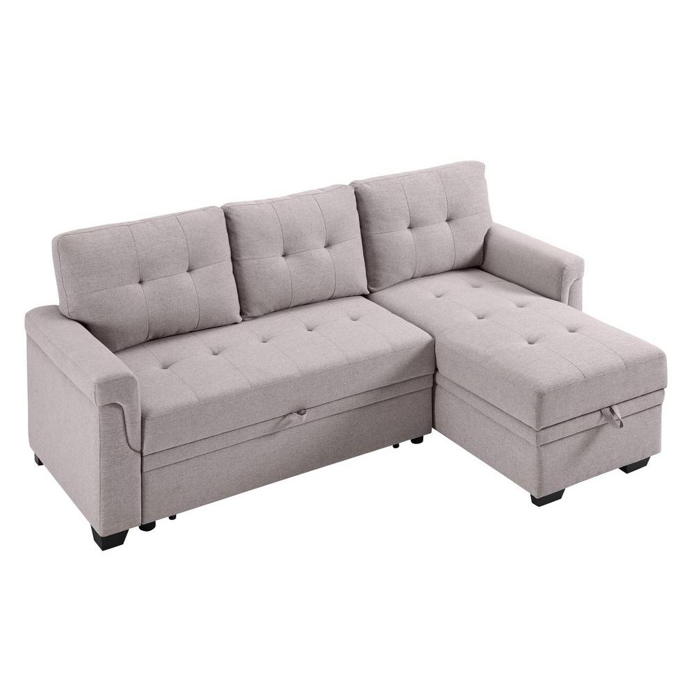 LILOLA Lucca Light Gray Linen Reversible Sleeper Sectional