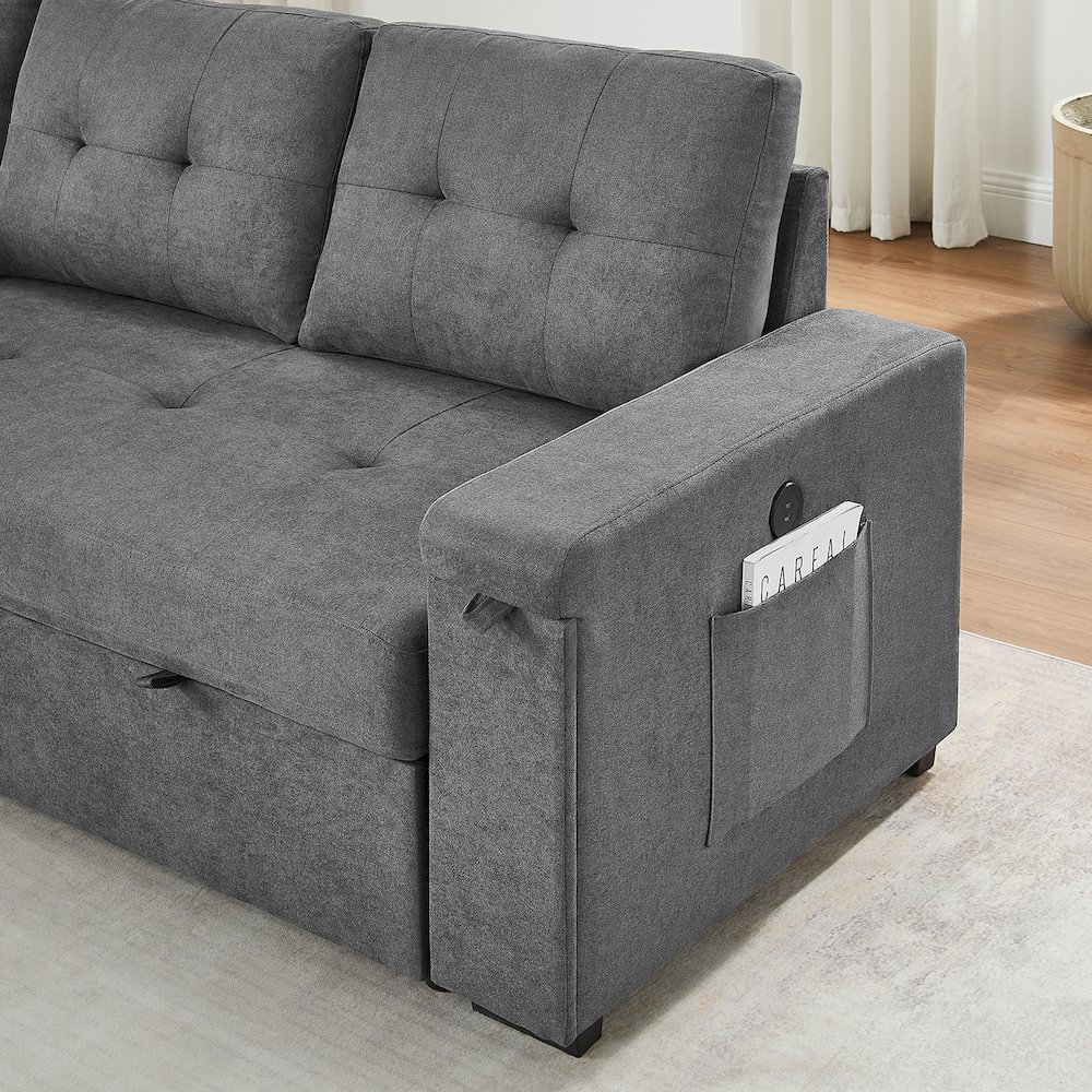 95"W Gray Woven Fabric Reversible Sleeper Sectional Sofa with Storage Chaise. Picture 10
